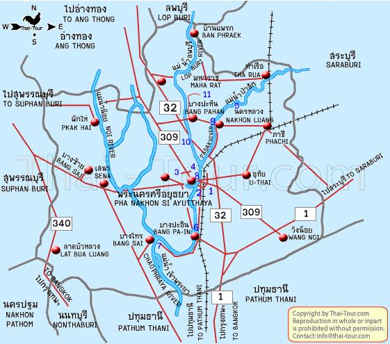 ทัวร์ แผนที่จังหวัด จังหวัดพระนครศรีอยุธยา tour map ayutthaya